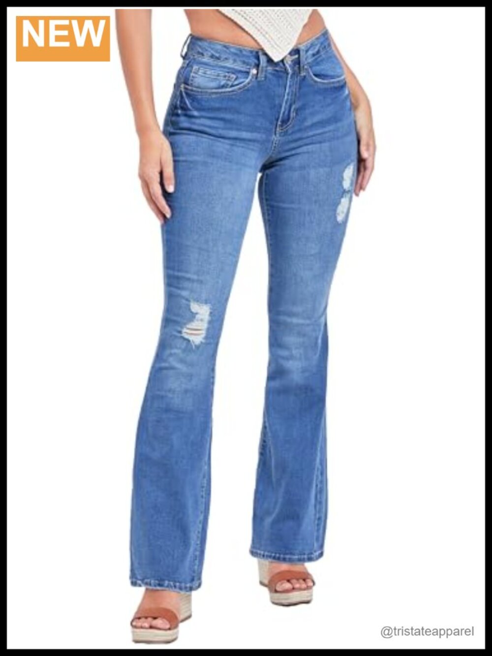 High Rise Flare Bell Bottom Jeans Long Inseam Stretch Denim